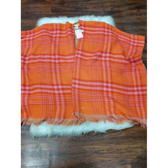 NWT Juicy Couture Reversible Fringe Hem Plaid Ruana Poncho Beige Tan Women's OS - Picture 11 of 16